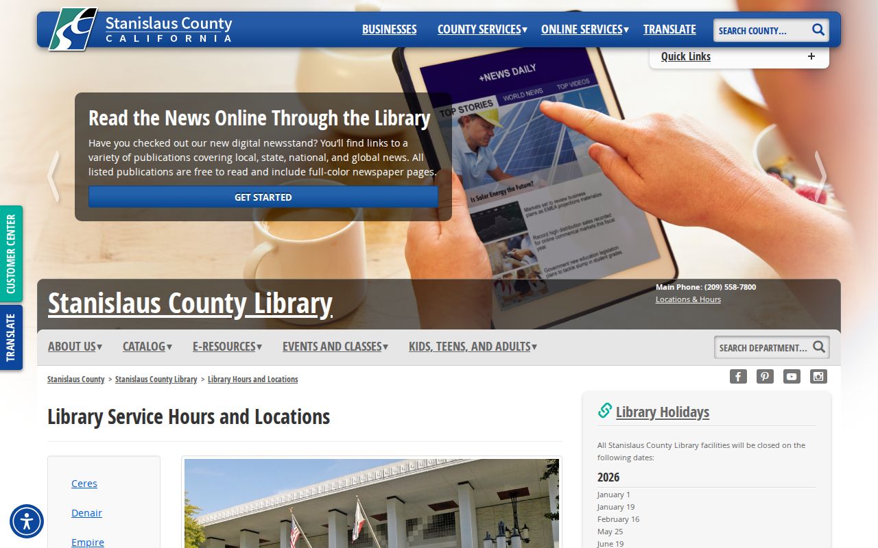 Turlock city directory library location and hours