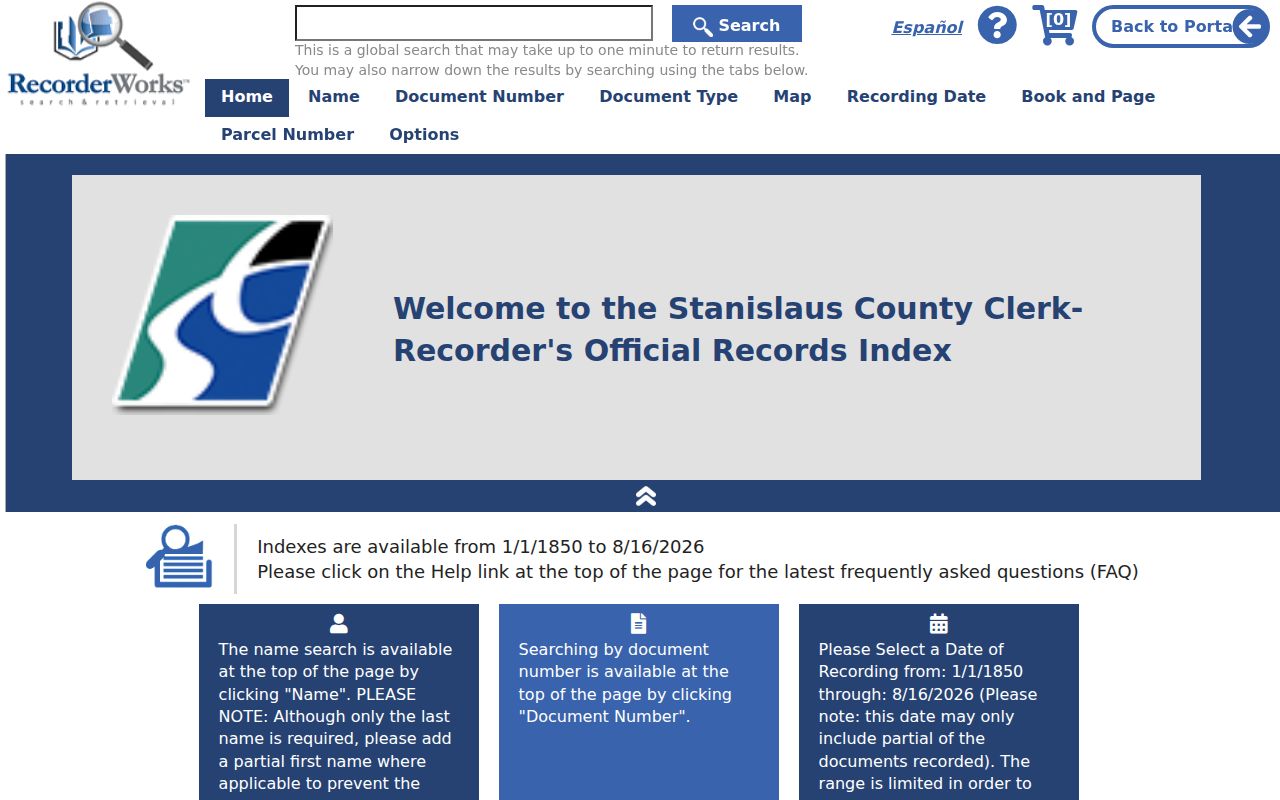 Turlock residents directory view of the RecorderWorks records index