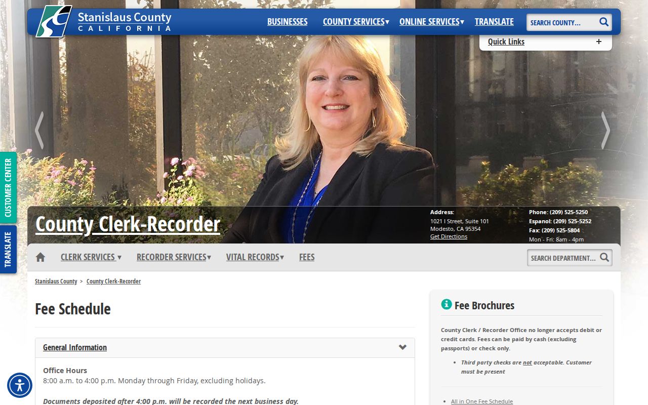 Turlock previous residents Clerk Recorder fee schedule