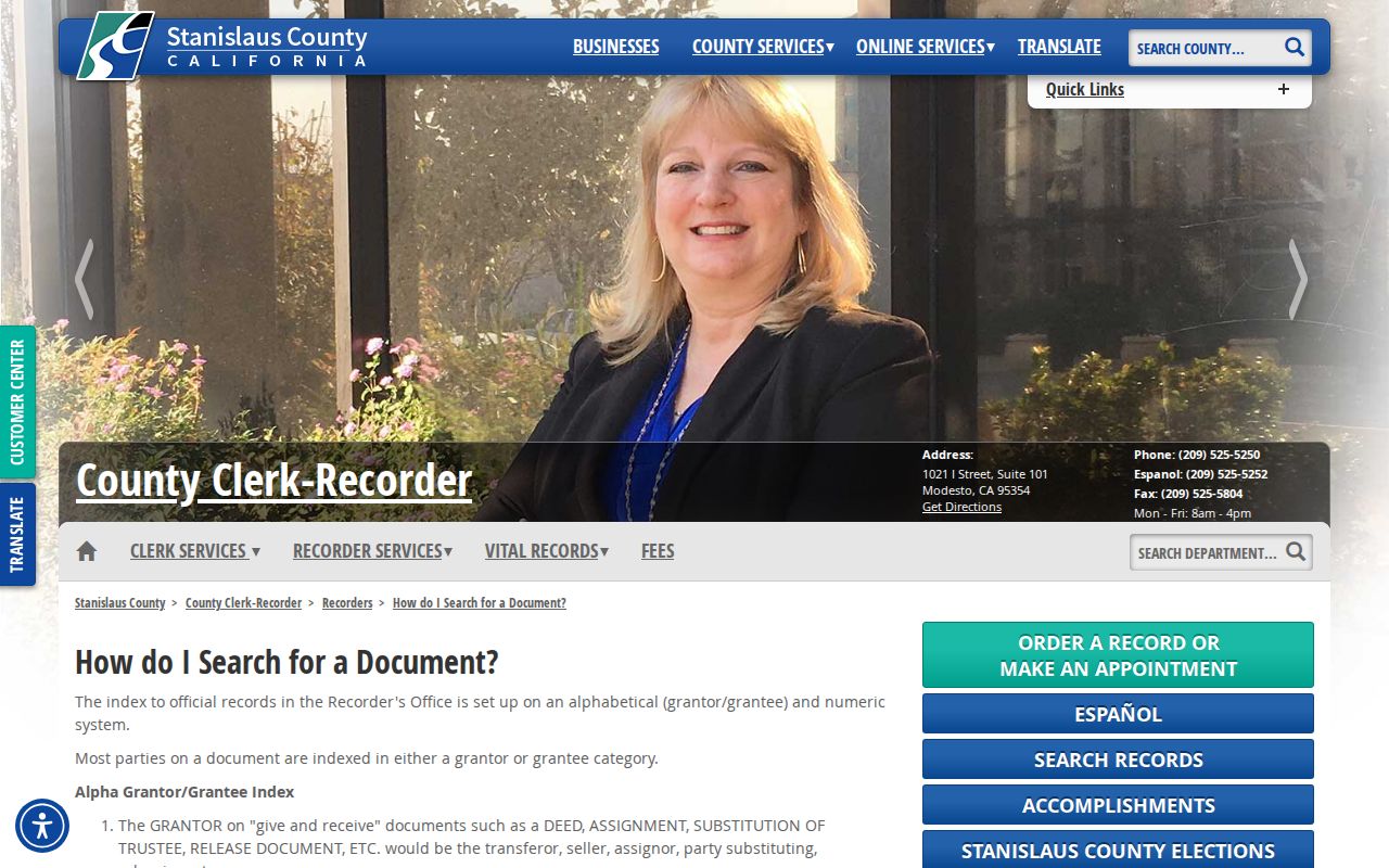 Turlock street directory view of recorded document search guidance