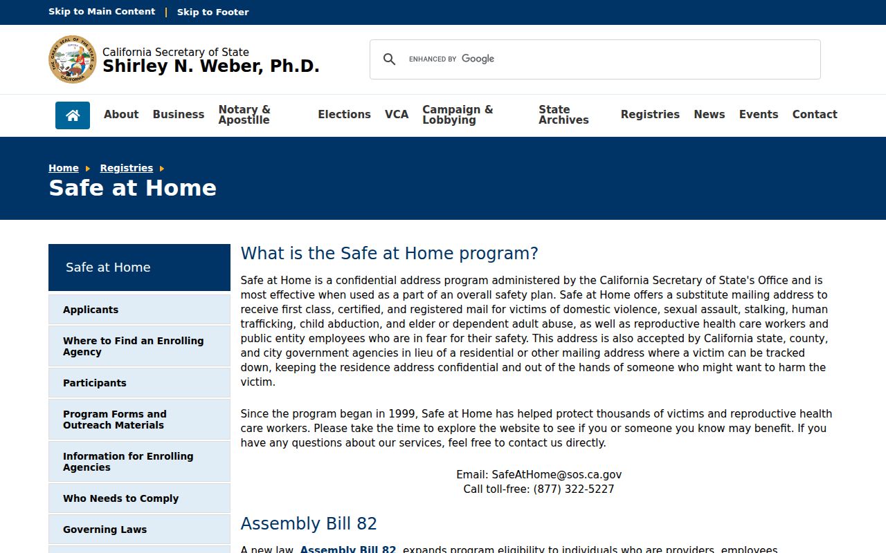 Turlock ZIP code directory reference to California Safe at Home